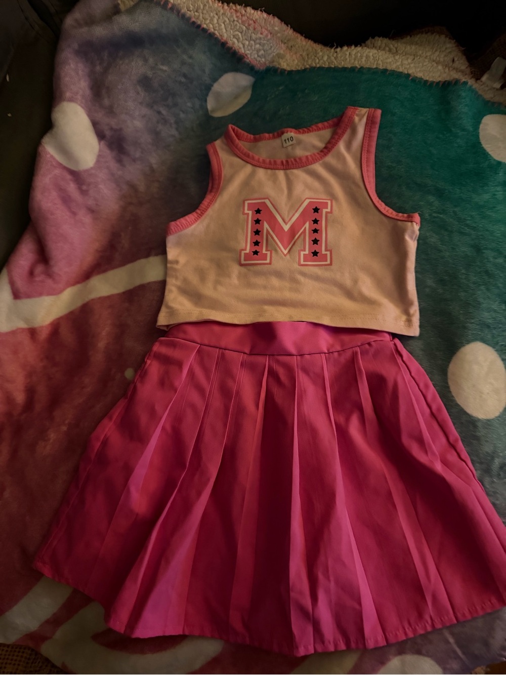 Amazon Girls Cream and Hot Pink Cheer Outfit with M Accent